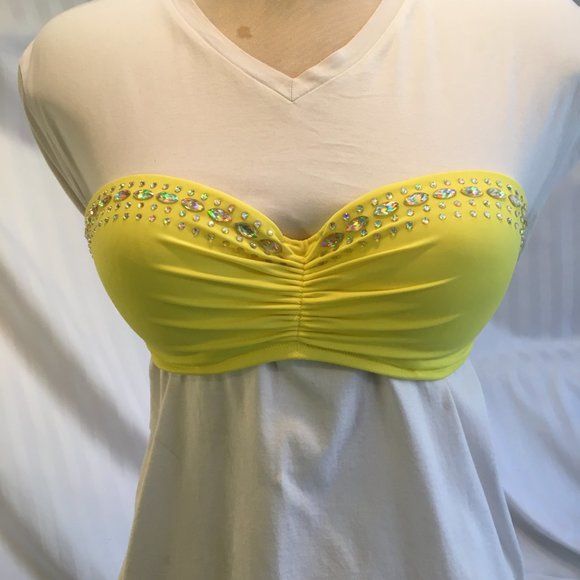 Victoria's Secret Other - Victorias Secret Bikini Top Padded Push Up Underwire 34D Yellow Jewel Rhinestone